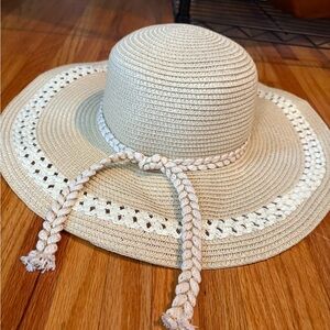 Stylish Beige Sun Hat with Braided Trim